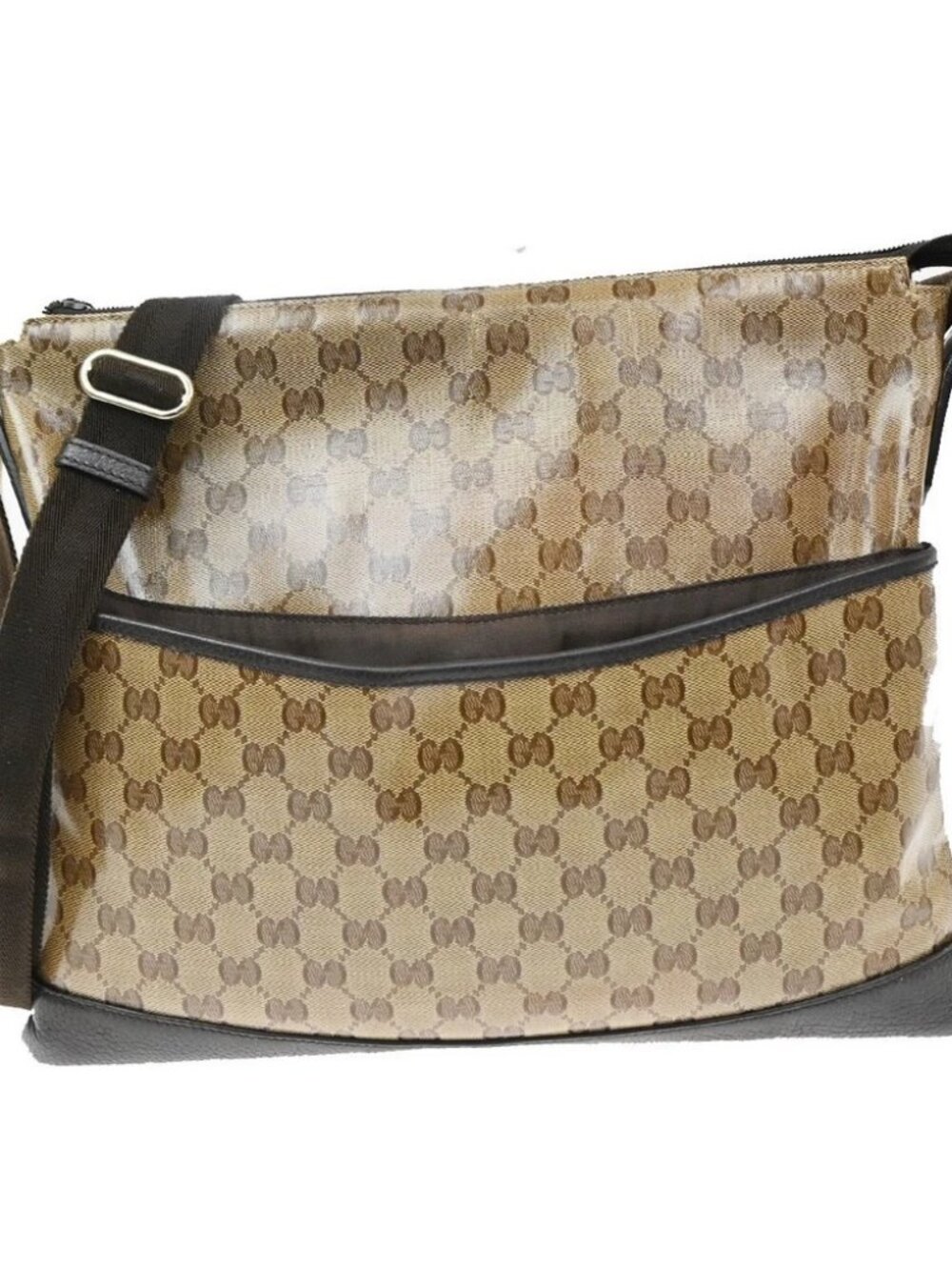 GUCCI GG Crystal Shoulder Bag PVC Coating Canvas Leather Brown GHW Italy 76TA811